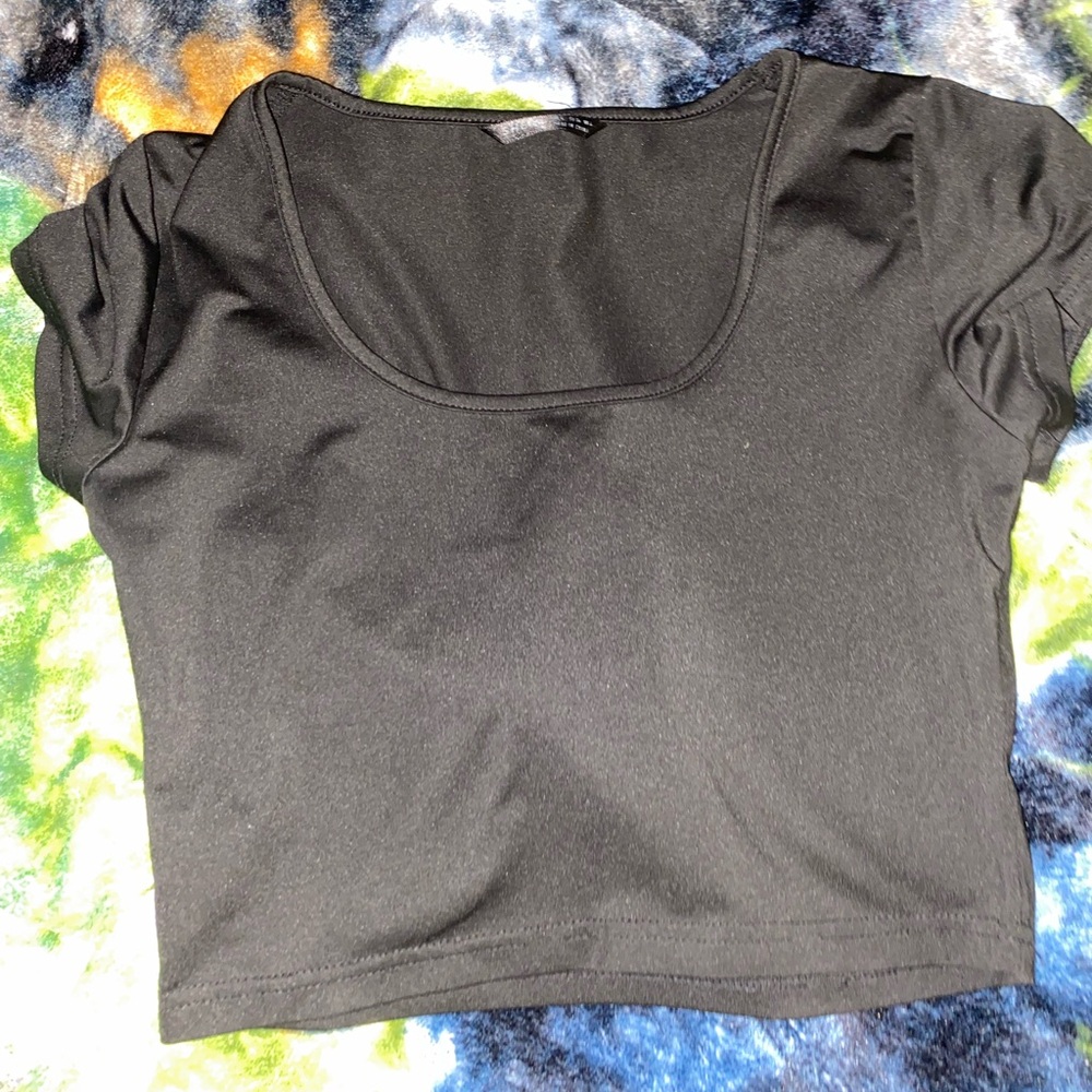 SHEIN Gray Crop Blouse with Ruched Short Sleeves